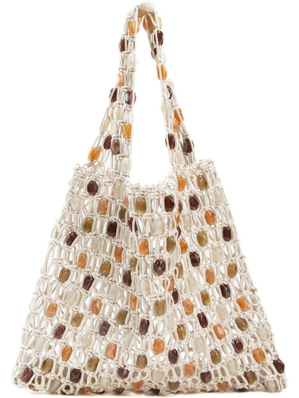 Boho Crochet Shoulder Bag for Women, Colorful Beaded Beach Tote Handbag Lightwei